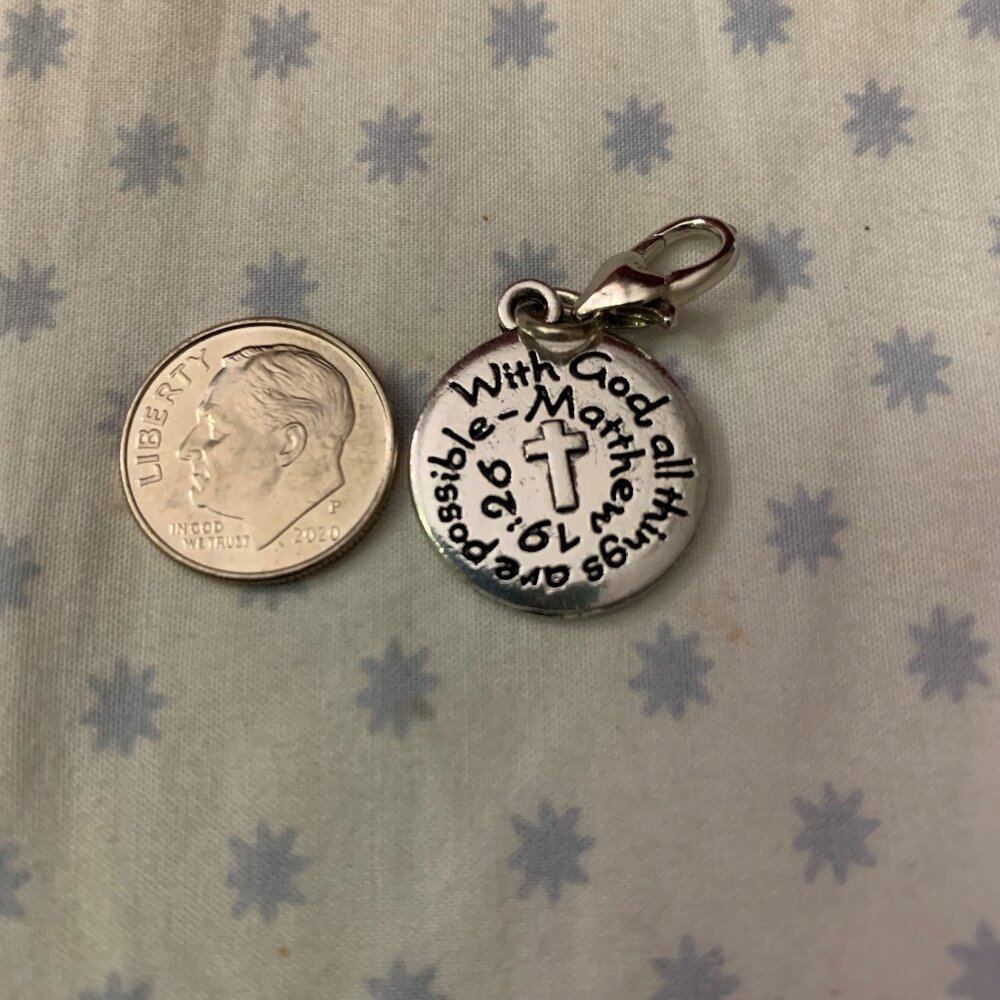 Silver tone Charm With God all Things are Possible Matthew 1926 Fashion Jewelry
